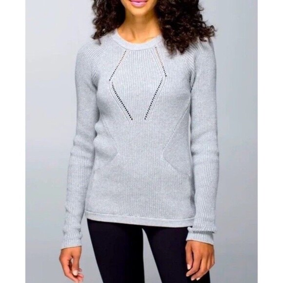 Lululemon The Sweater The Better Womens 4 Small Gray Knit Long Sleeve Ribbed - Picture 2 of 6